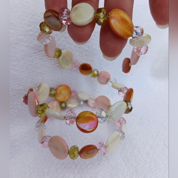 2 items Memory Coil Bracelet & Bead Earring Pink, Rose, Brown & Coral colors - Picture 12 of 15